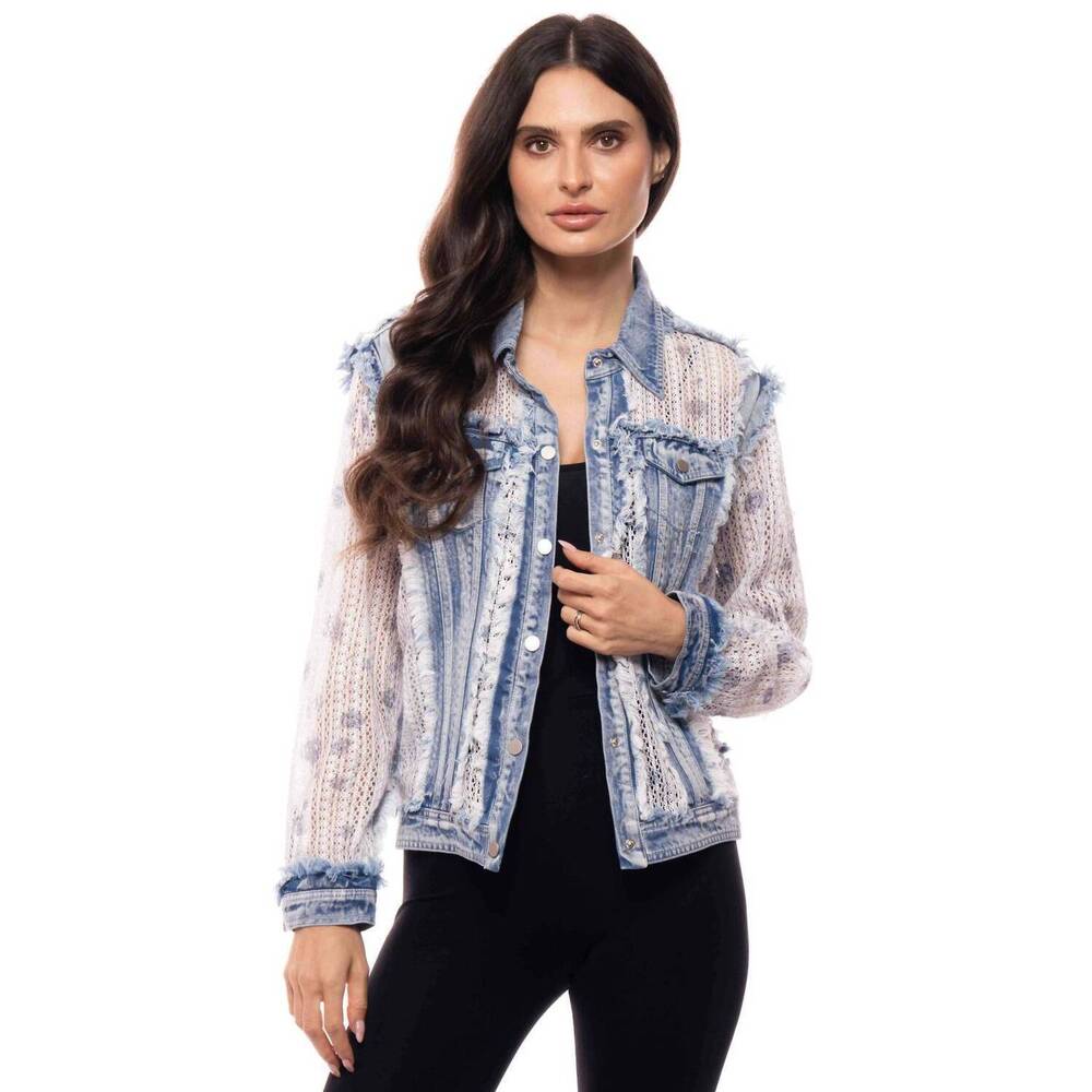 NEW J'ADORE embroidered denim and lace bohemian jacket in white knit